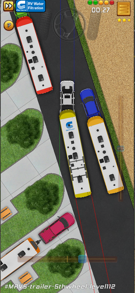 Top down view of backing up a 5th wheel trailer in My RV Parking Skills