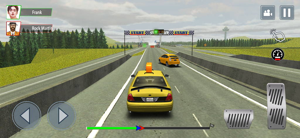 Taxi Car Driving Simulator 24 - Táxi amarelo dirigindo em uma rodovia em um jogo de simulação 3D