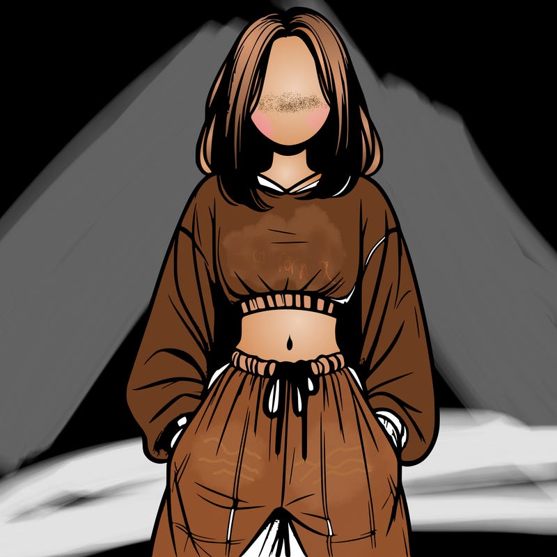 realistic girl faceless with baggy pants and a crop top