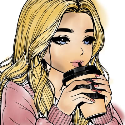 realistic girl drinking coffee