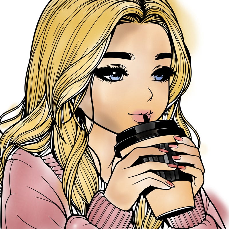 realistic girl drinking coffee