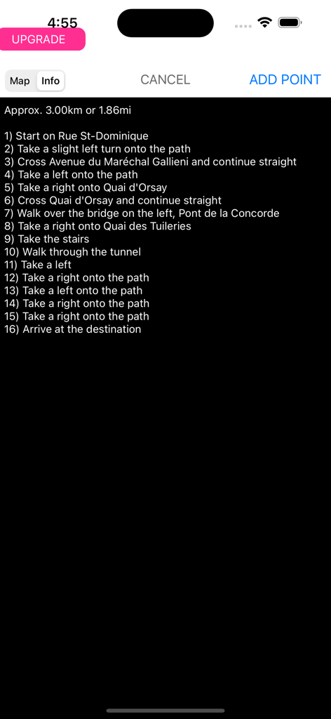 Lista de instruções de navegação passo a passo no aplicativo r.485