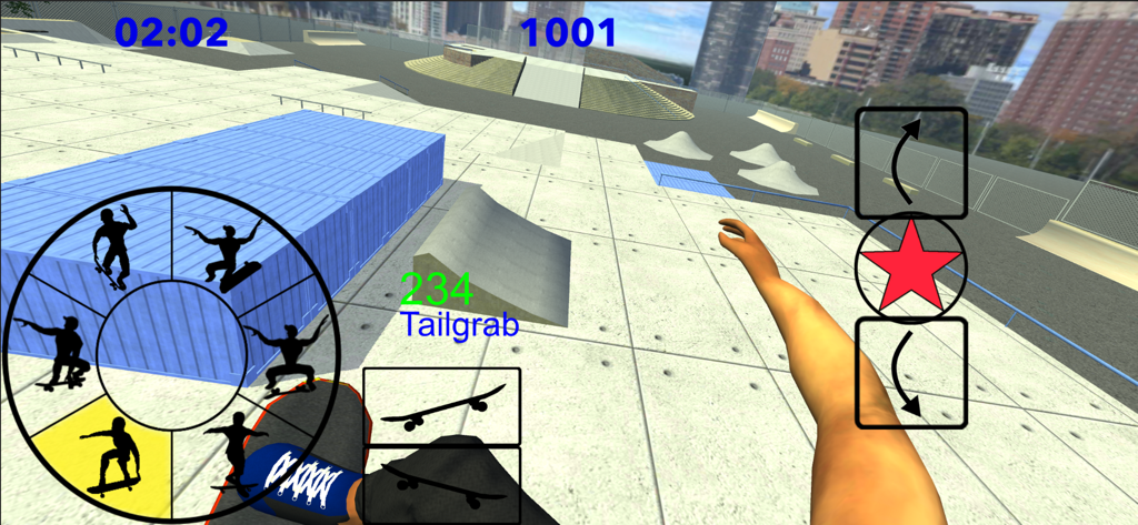 Skating Freestyle Extreme 3D - First person view of a player performing a tailgrab in a 3D skate park
