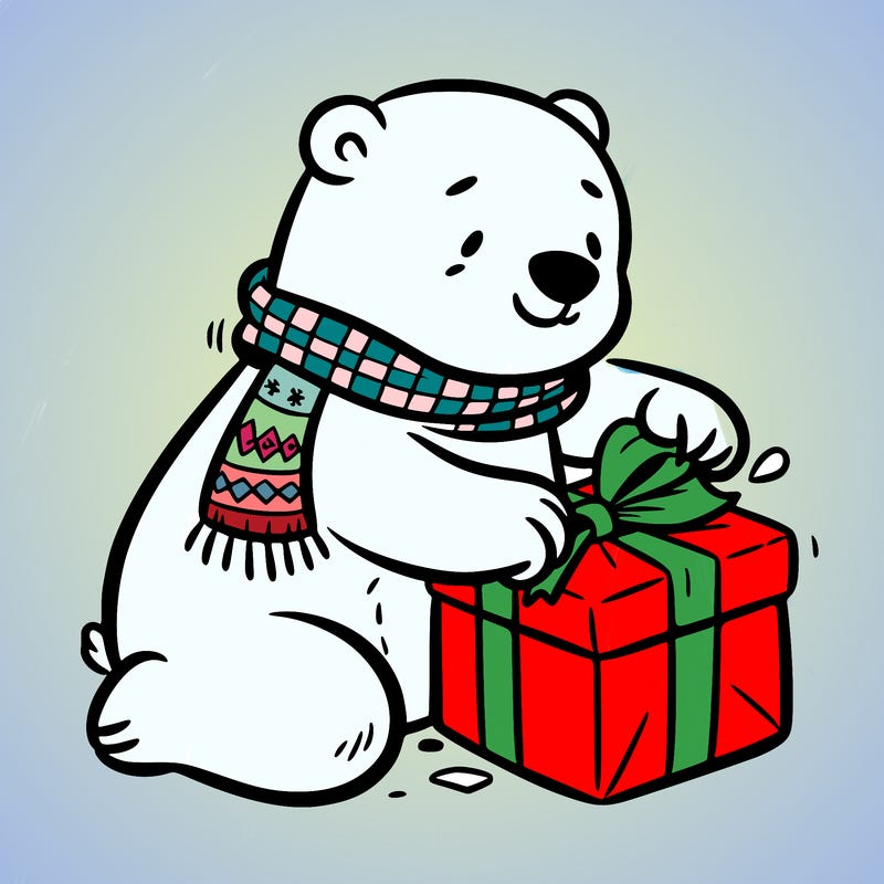 polar bear wrapping a present