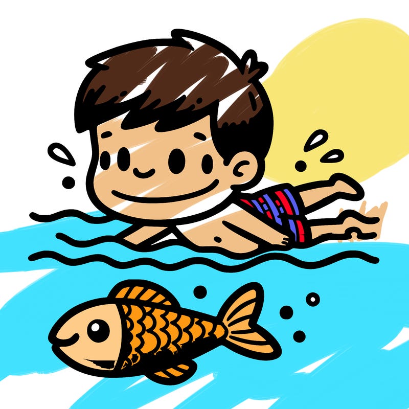 kid swimming as a fish