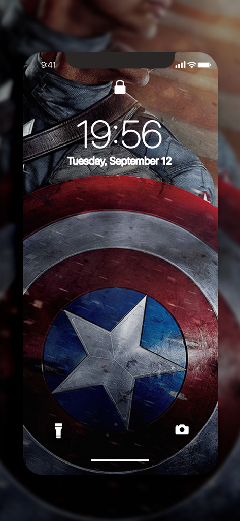iPhone-Sperrbildschirm mit einem hochauflösenden Captain America Schild Superhelden-Wallpaper