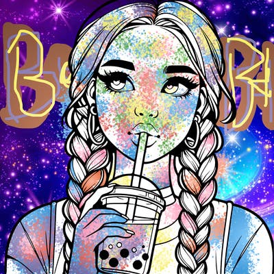 realistic girl with braided hair drinking boba