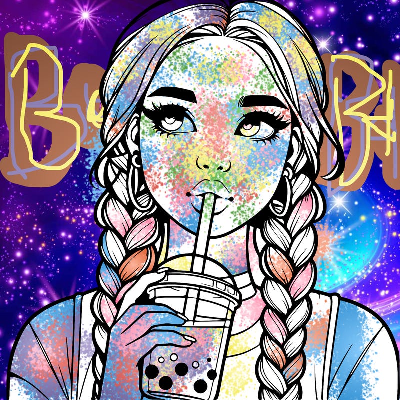 realistic girl with braided hair drinking boba