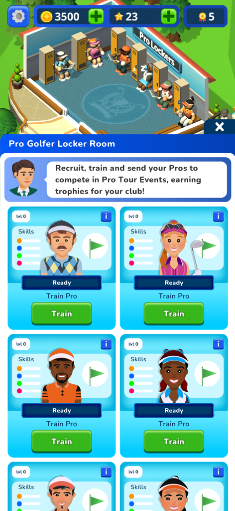 Idle Golf Club Manager Tycoon - Managing and training pro golfers in the locker room menu