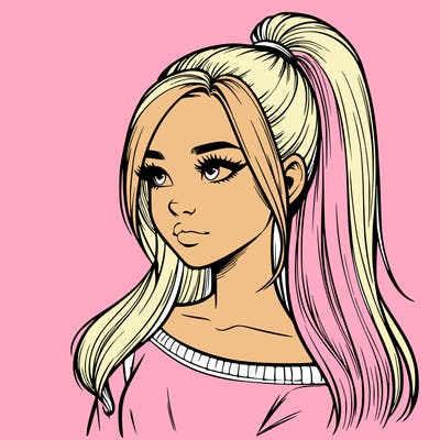 realistic girl with a high ponytail