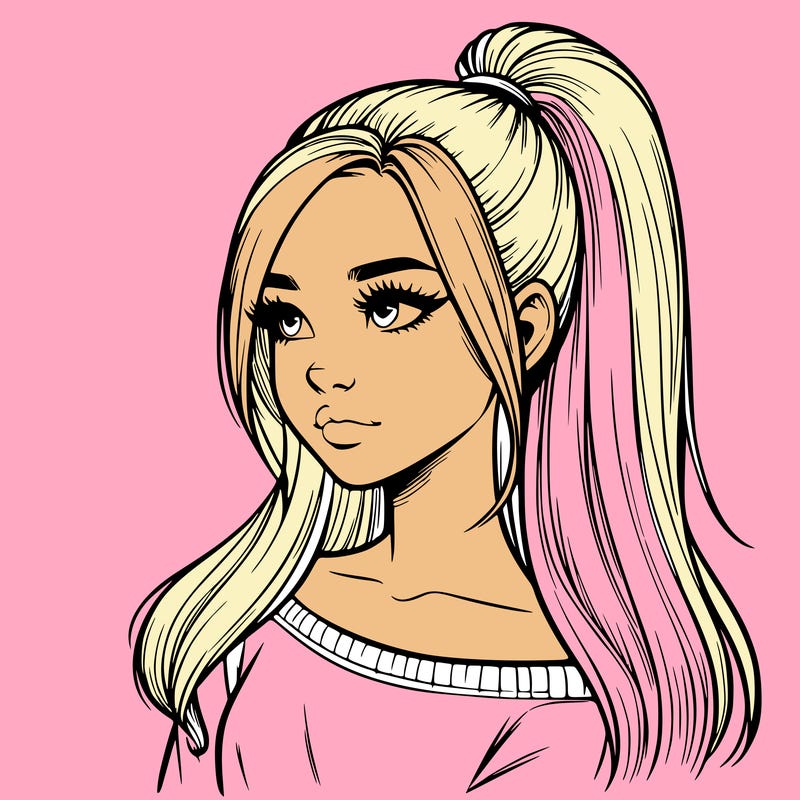 realistic girl with a high ponytail