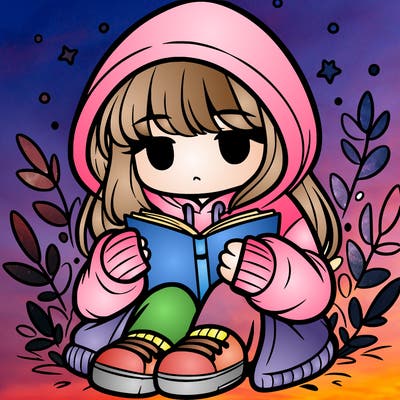 girl in oversized hoodie reading a book