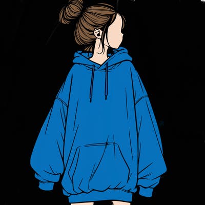 realistic girl with a oversized sweatshirt on and a bun