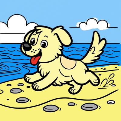 dog running across beach