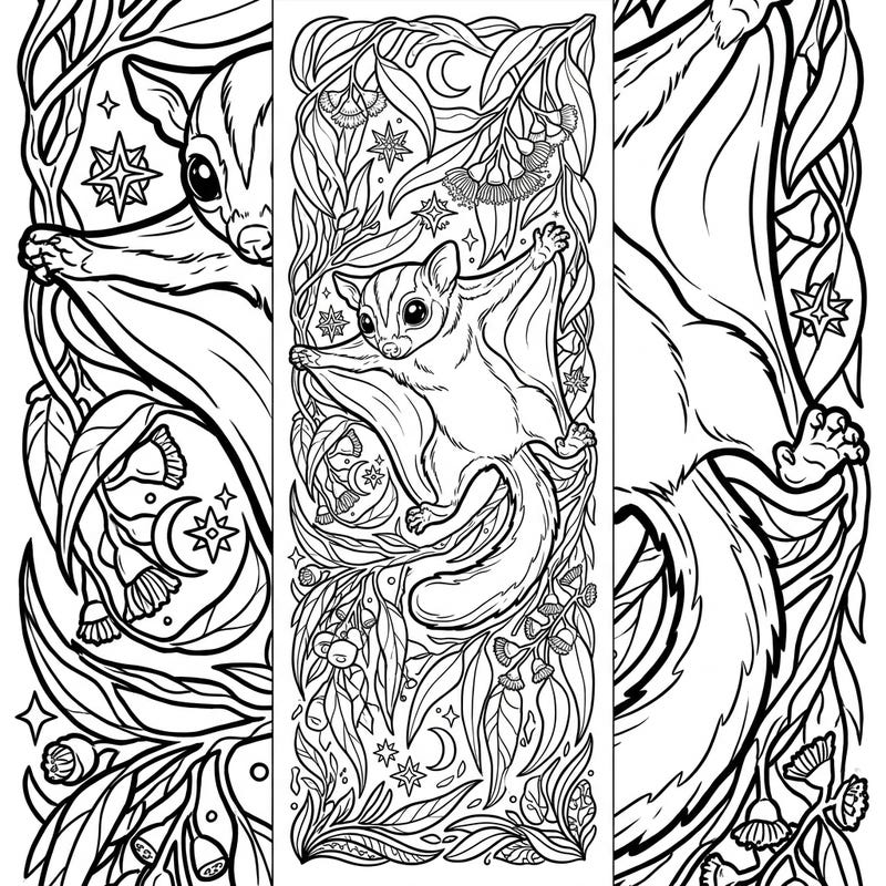 Discover the enchanting world of sugar gliders with this charming bookmark coloring page. Perfect for animal lovers and bookworms alike, it offers a delightful creative escape.