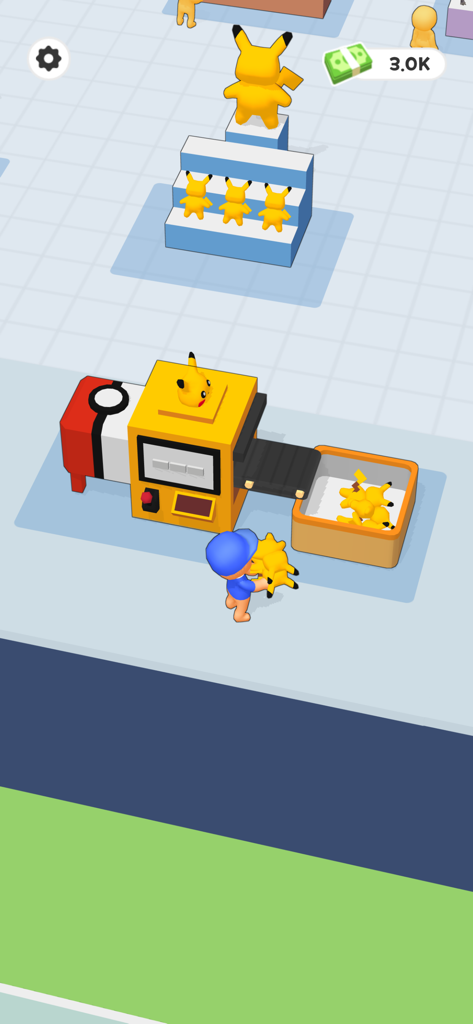 My Toy Shop! - Eine Figur, die gelbes Spielzeug aus einer Produktionsmaschine sammelt, um die Regale im Idle-Arcade-Spiel Mein Spielzeugladen zu bestücken.