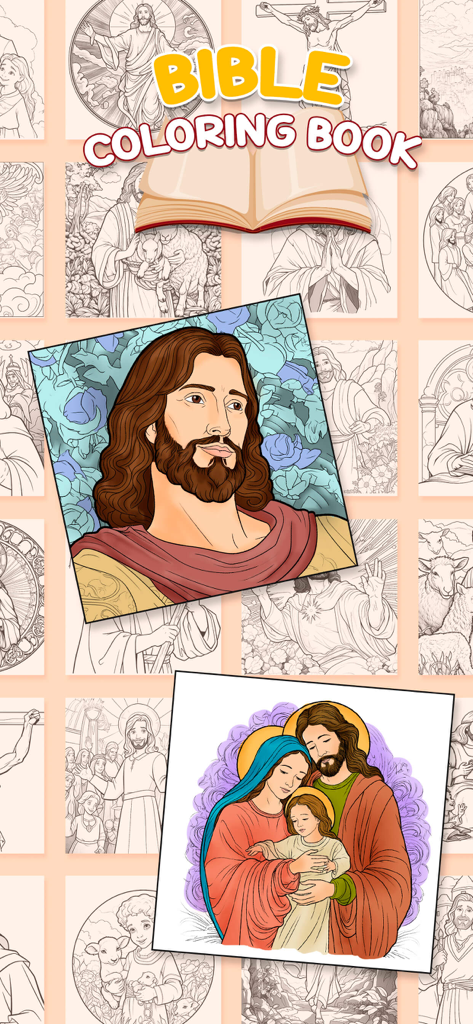 Bible Coloring Book Paint Game - Bible coloring book app featuring illustrations of Jesus and the Holy Family