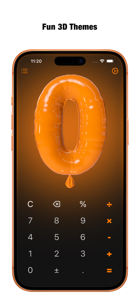 Calculator DE - Calculator DE app featuring a fun 3D orange balloon theme with a modern keypad