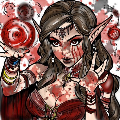 realistic scary beautiful elf sorceress casting spell