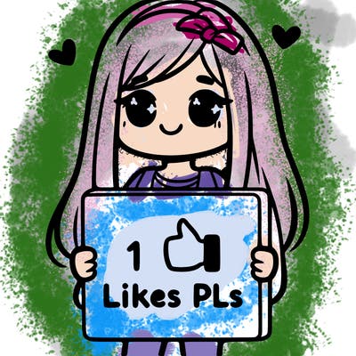 girl holding a sign saying 10 likes pls