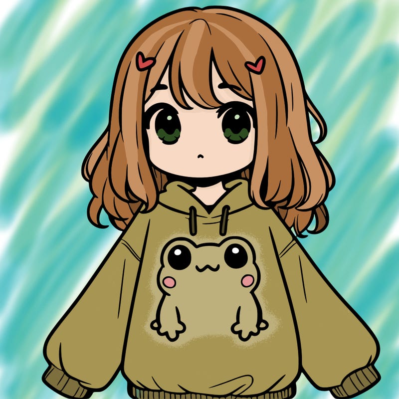girl wearing frogging sweatshirt