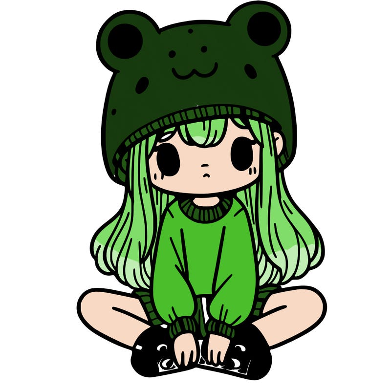 a girl wearing a frog hat and some frog socks
