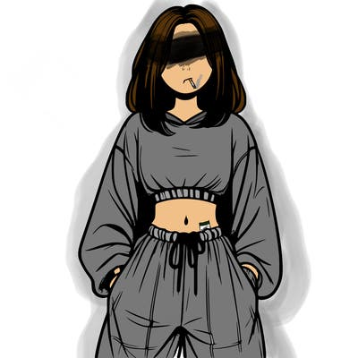 realistic girl faceless with baggy pants and a crop top