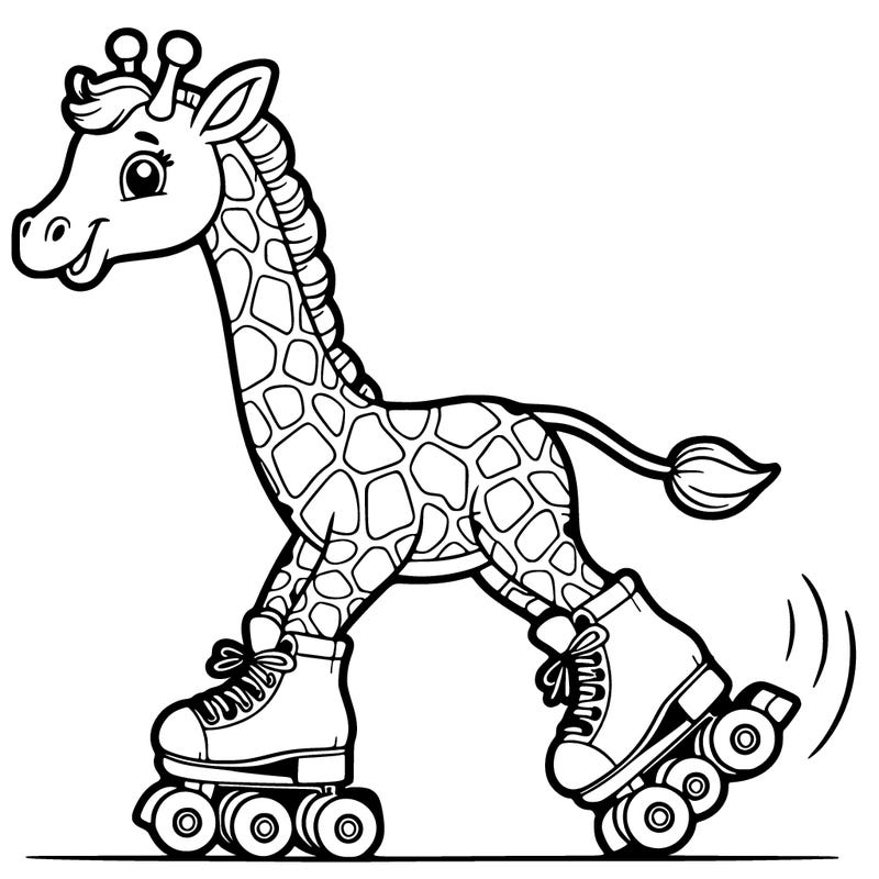 a giraffe roller skates