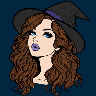 realistic witch girl with wavy hair and lips