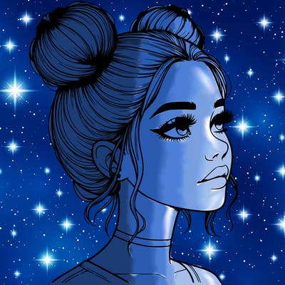 realistic girl with buns on the top of her head