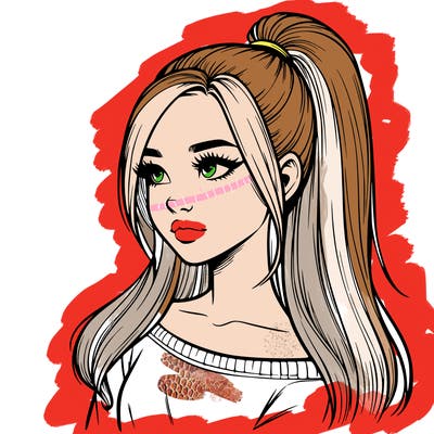 realistic girl with a high ponytail