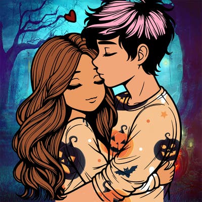 a realistic couple boy and girl hugging and kissing
