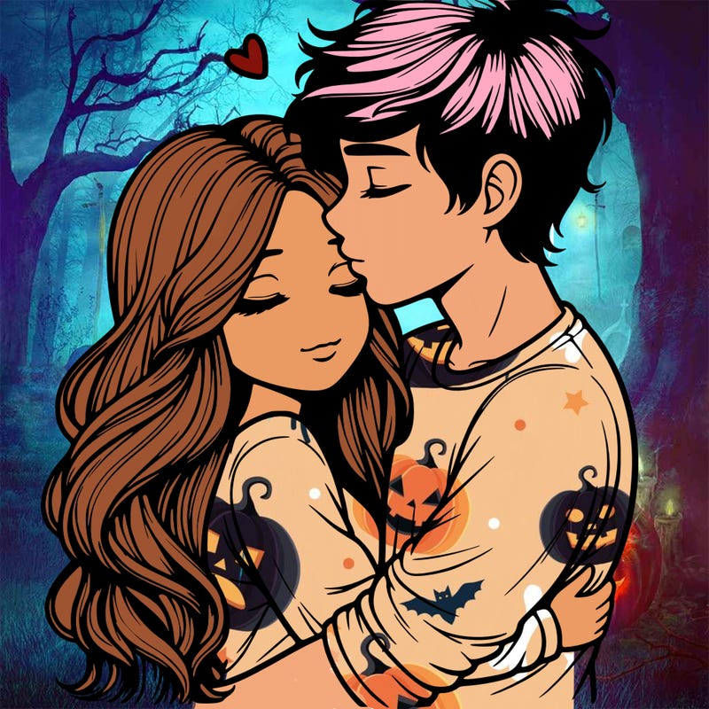 a realistic couple boy and girl hugging and kissing