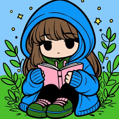 girl in oversized hoodie reading a book