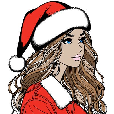 realistic girl in santa hat