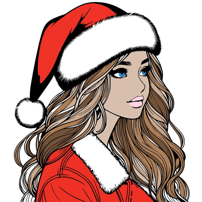 realistic girl in santa hat