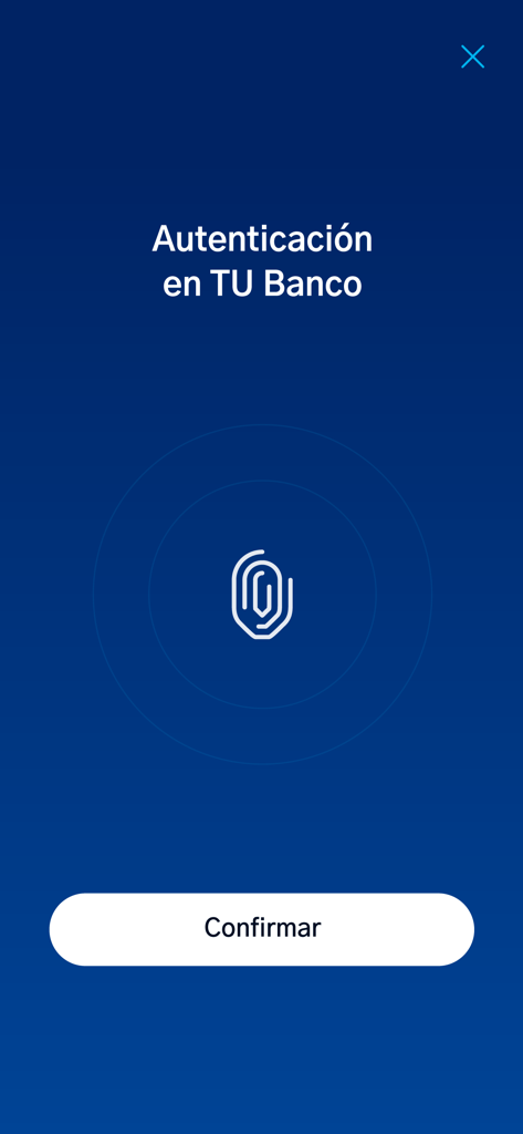 Fingerprint authentication screen for banking in the TuID movil app