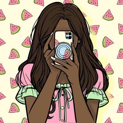 a realistic girl holding her phone taking pictures