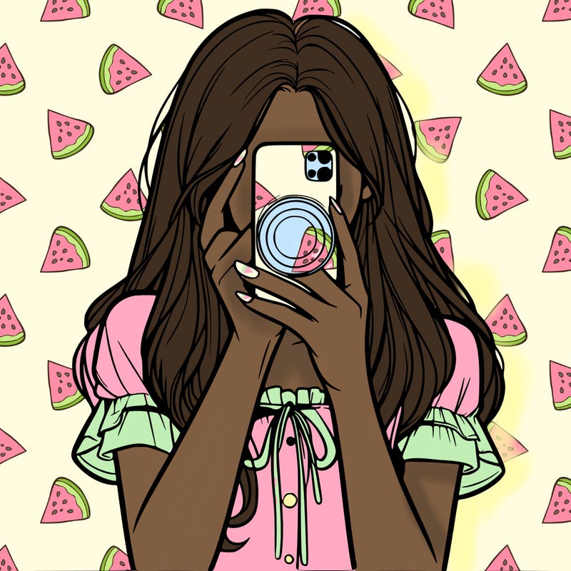 a realistic girl holding her phone taking pictures