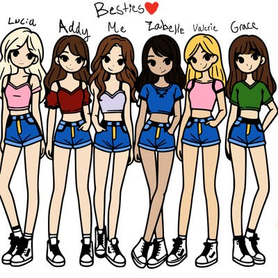 a group of girls wearing crop tops and shorts