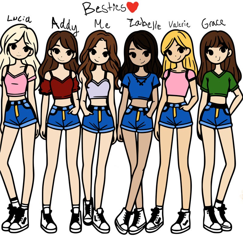 a group of girls wearing crop tops and shorts