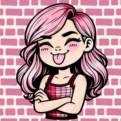 realistic girl crossing her arms and wearing a tank top with her tongue held out she has long hair