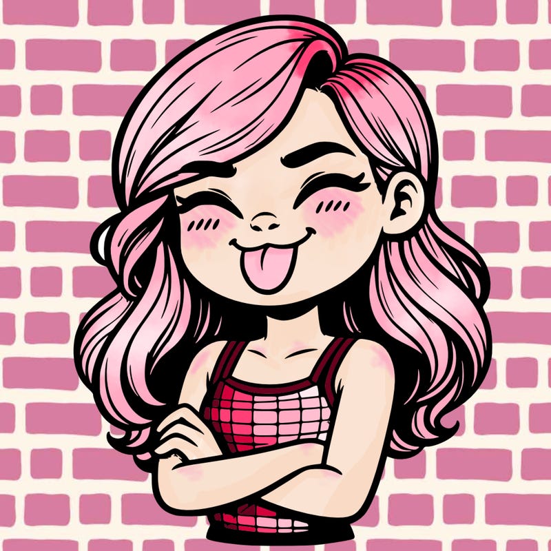 realistic girl crossing her arms and wearing a tank top with her tongue held out she has long hair