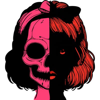 realistic girl with half skull mask