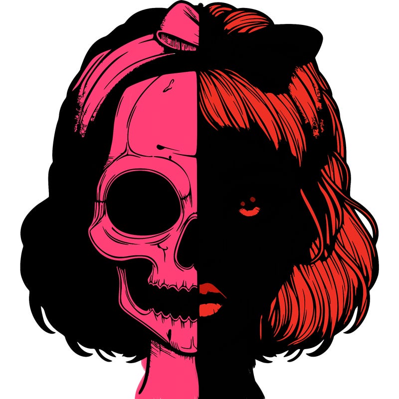 realistic girl with half skull mask