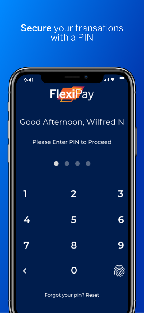 FlexiPay Uganda - FlexiPay Uganda mobile app login screen showing a numeric keypad for entering a secure security PIN