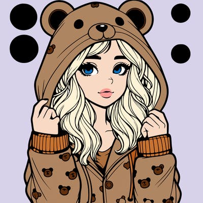 realistic girl in a animal pjs hoodie