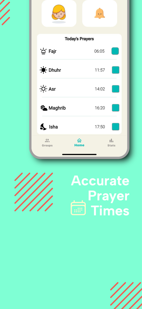 Mizan-Be consistent with salah - Mizan app interface displaying accurate daily prayer times for Fajr Dhuhr Asr Maghrib and Isha