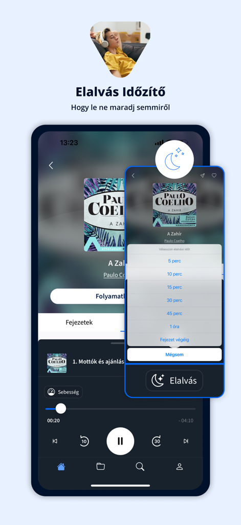 Schermata delle impostazioni del timer di spegnimento dell'app di audiolibri Voiz che mostra varie opzioni di tempo
