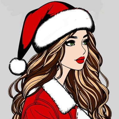 realistic girl in santa hat